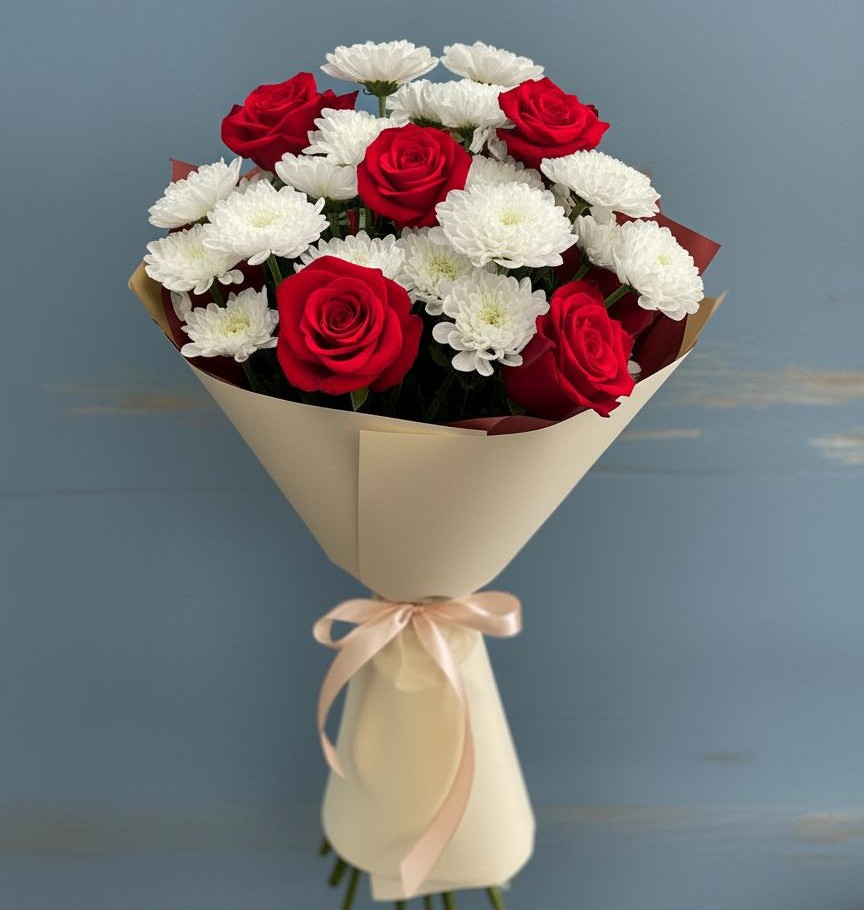 Букет цветов из: Розы и Хризантемы в Новопавловске