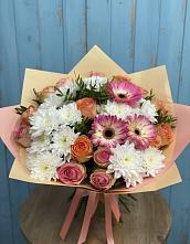 Букет цветов из:  Розы, Герберы и Хризантемы #REPLACE_PRED# Новопавловске