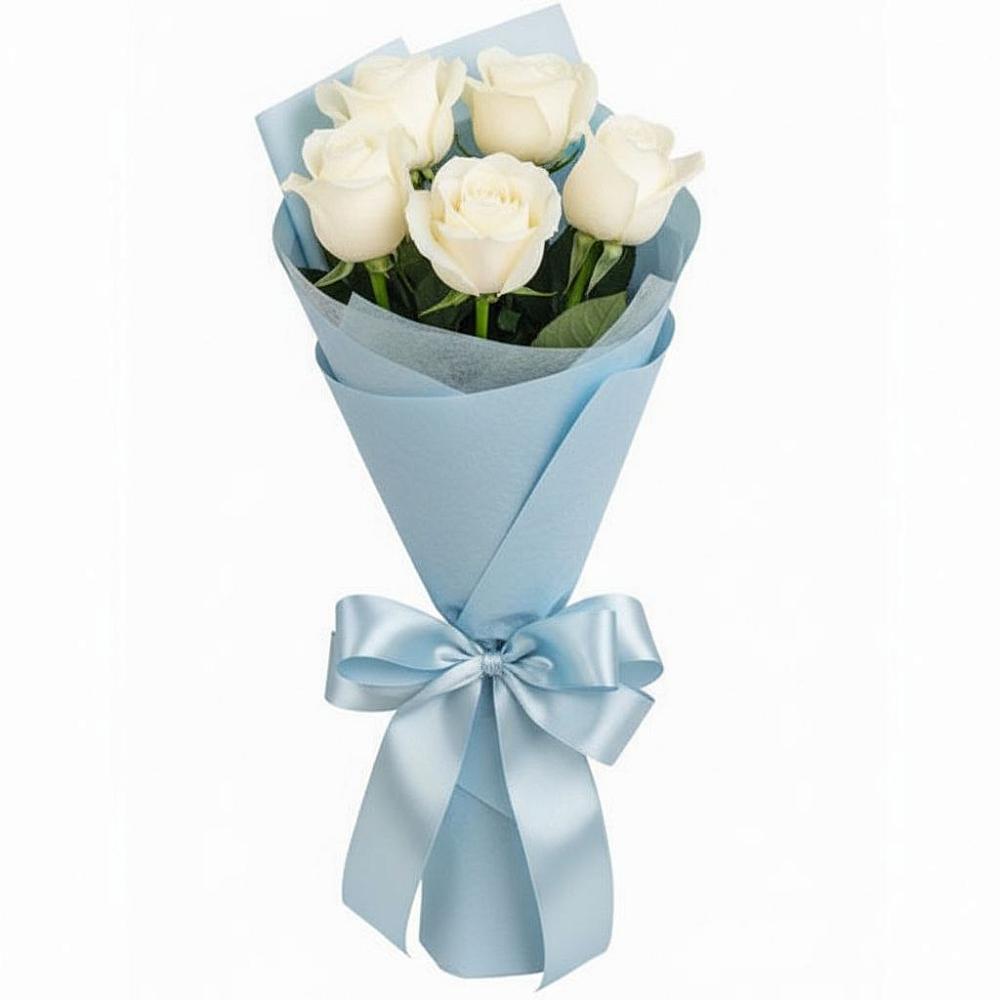 Букет 5 Белых роз Проуд в Новопавловске