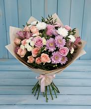 Букет цветов из:  Хризантемы, Розы и Альстромерии в Новопавловске