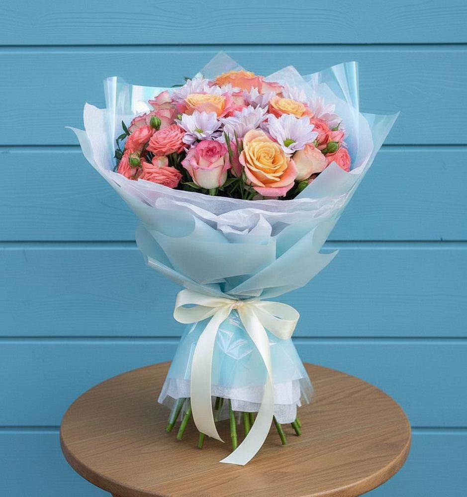 Букет цветов из: Хризантемы и Розы в Новопавловске