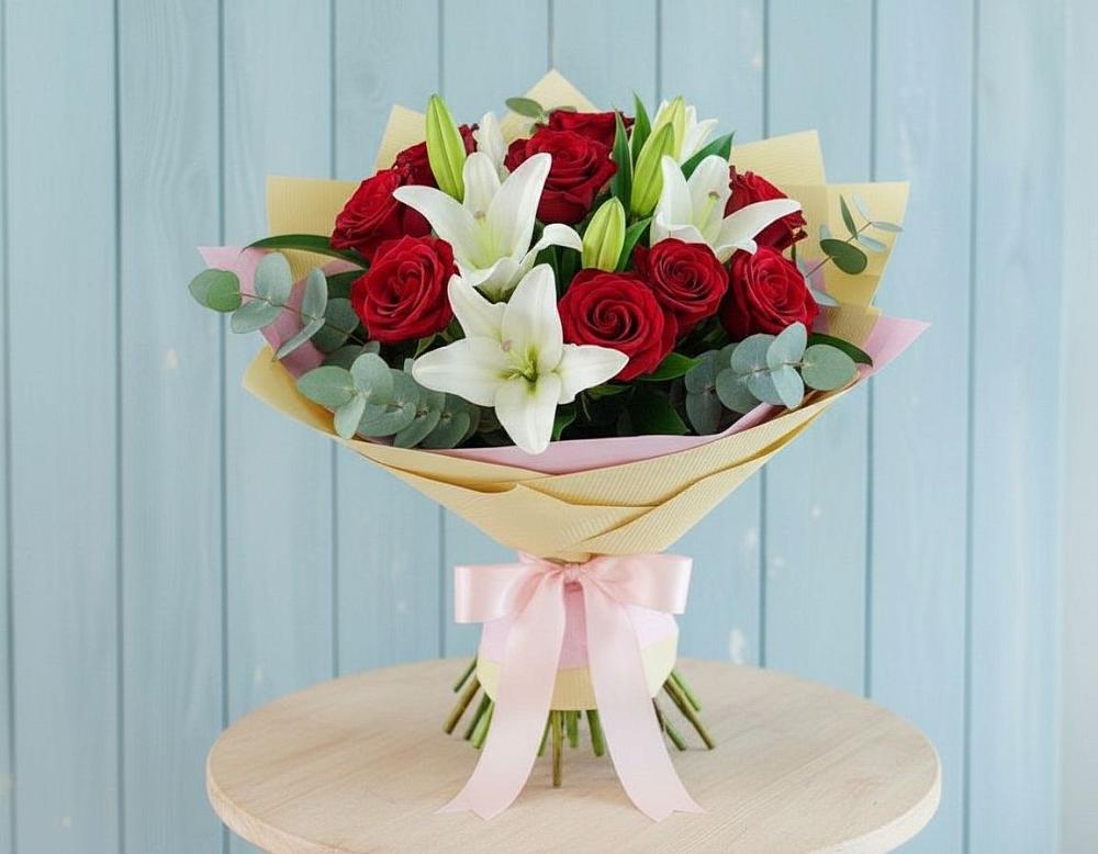 Букет цветов из: Лилии и Розы в Новопавловске